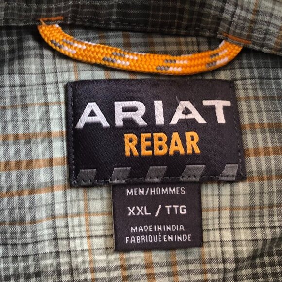 Ariat Mens Rebar Shirt Size XXL Casual Short Sleeve Plaid Button Up Green Pocket - Picture 5 of 14